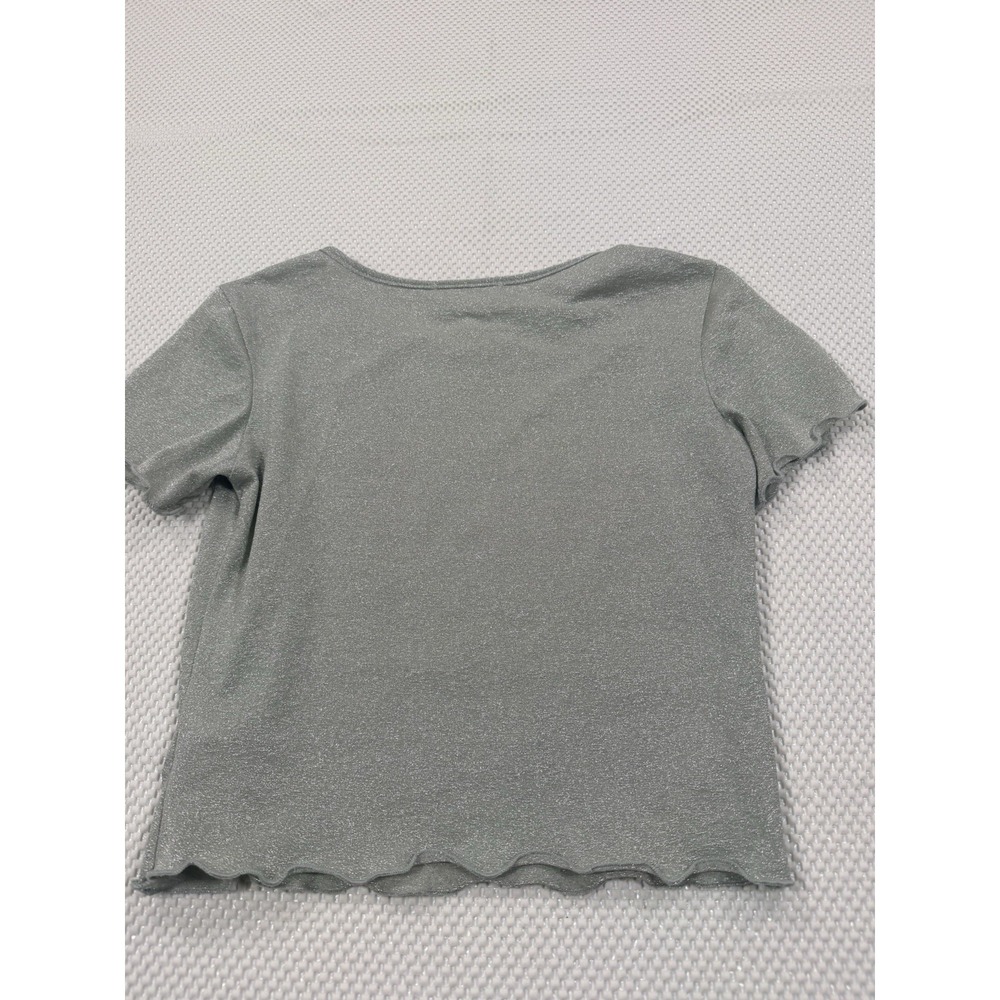 Urban Outfitters Shimmer Lurex Knit Top Sage Green Short Sleeve Women's S - Picture 5 of 6
